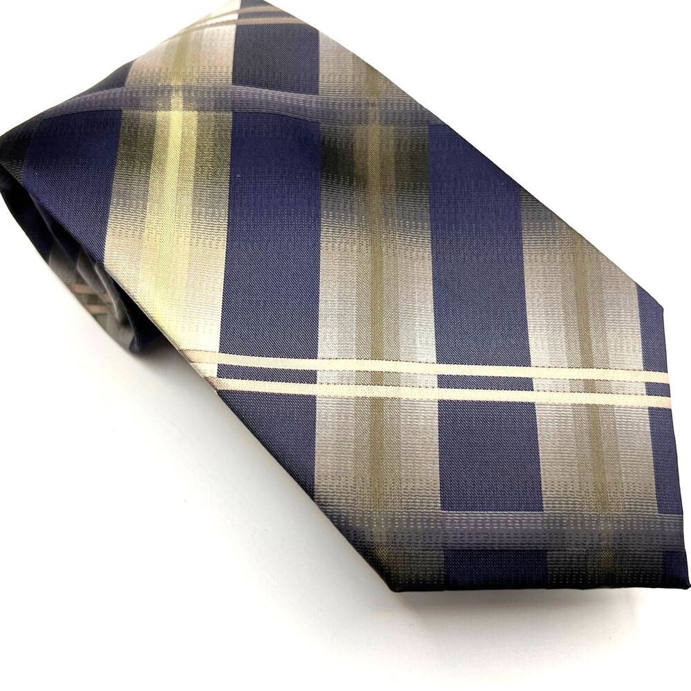 Van Heusen- Men's Tie- Silk Repp Cross Tie - Stain Resistant - Blue & Gray 57"